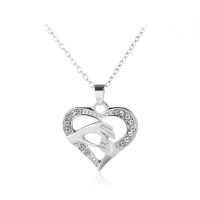 Two-tone Three-color Necklace Simple Heart-shaped Hand Pendant