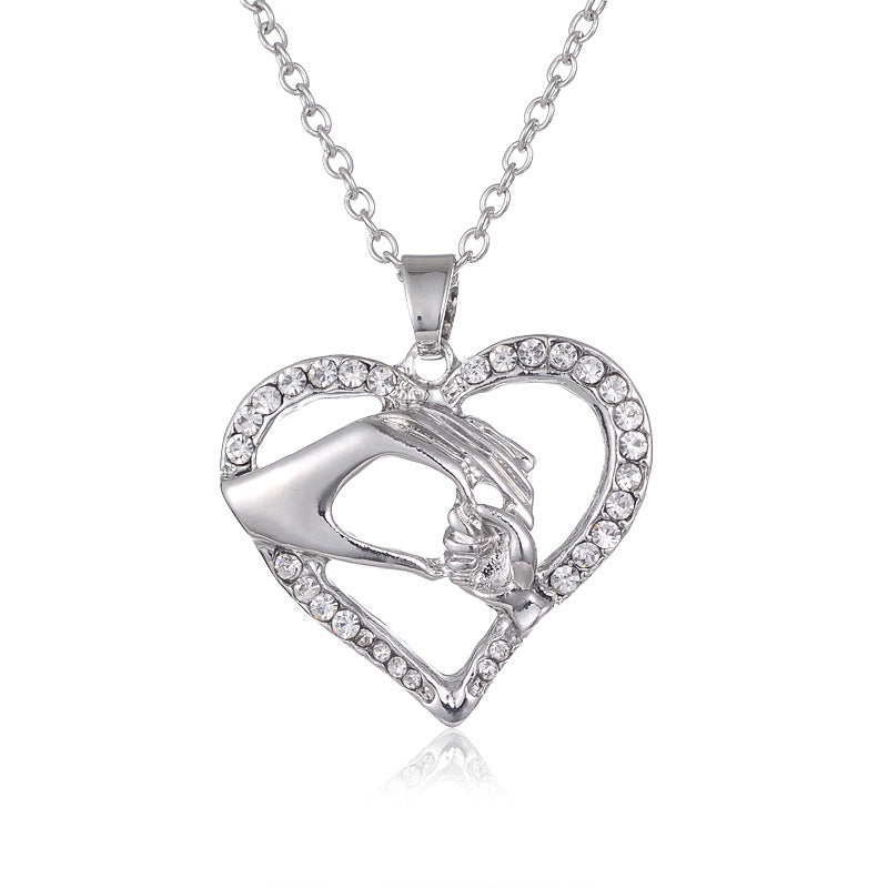 Two-tone Three-color Necklace Simple Heart-shaped Hand Pendant