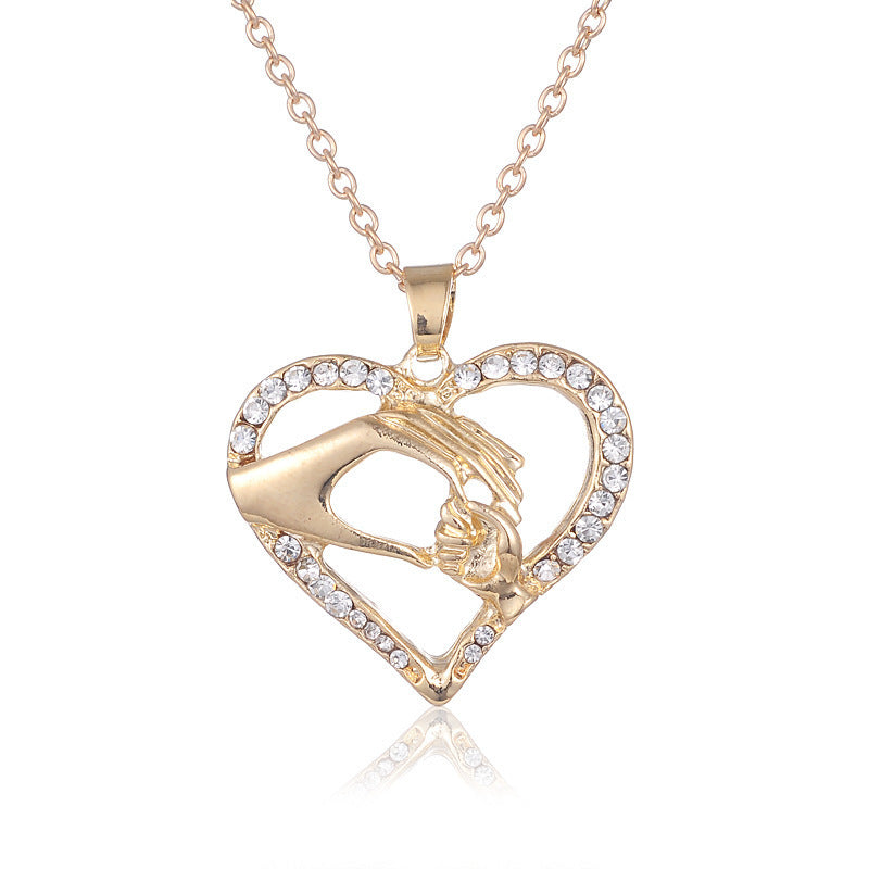 Two-tone Three-color Necklace Simple Heart-shaped Hand Pendant
