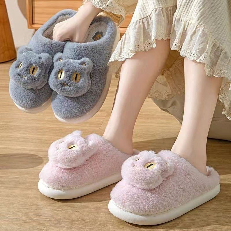 Cotton Cat Slippers Soft Plush Comfy Warm Couple Slip-On House Cute Cat Face Slippers For Winte