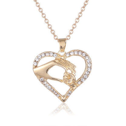 Two-tone Three-color Necklace Simple Heart-shaped Hand Pendant