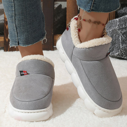 Winter Plush Cotton Shoes Women Men Warm Suede House Shoes For Parents Solid Color Thick-soled Garden Shoes Outdoor