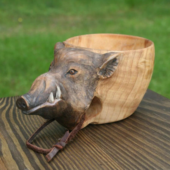 Hand Carved Cup Scandinavian Kuksa Wooden Mug Camping Gear Coffee Cup Kuksa Guksi Kuksa Wild Boar Cups Christmas