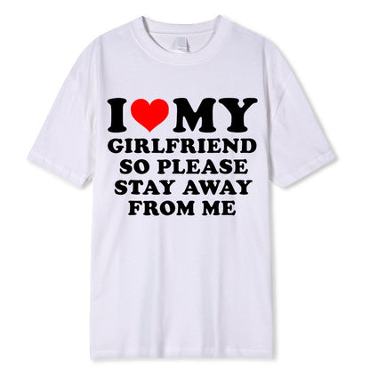 I Love My BoyfriendT T-shirt Women's Casual Loose Round Neck Short Sleeve Cotton