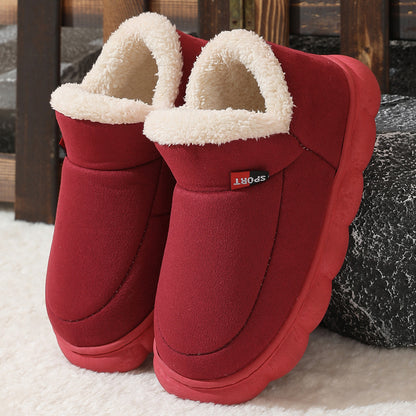 Winter Plush Cotton Shoes Women Men Warm Suede House Shoes For Parents Solid Color Thick-soled Garden Shoes Outdoor