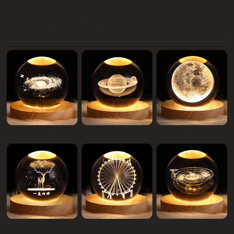 Luminous Starry Sky And Planets Moon Moon Crystal Ball Small Night Lamp Projection Ambience Light Creative Gift New Strange Gift