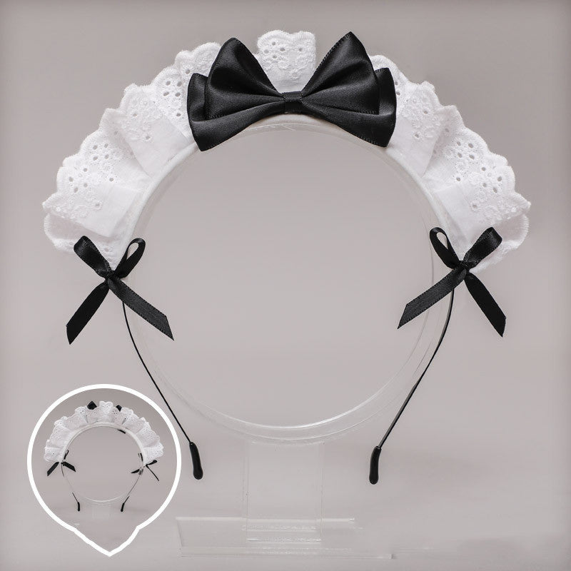 Japanese Lolita Headdress Lolita Hair Accessories Two-dimensional Lace Bow Maid Headband  Anime Decor