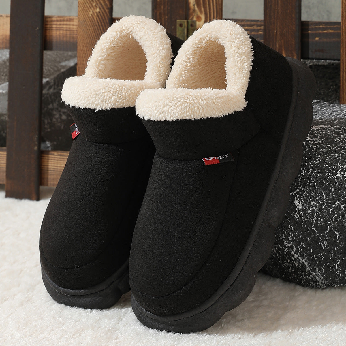 Winter Plush Cotton Shoes Women Men Warm Suede House Shoes For Parents Solid Color Thick-soled Garden Shoes Outdoor