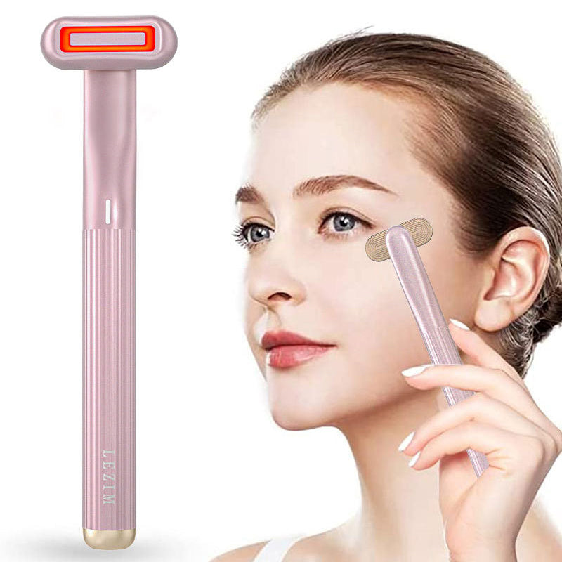 New Upgraded 360 Degrees Rotary Eye Massage Therapeutic Warmth Face Massage Red LED Light 5-in-1 Skincare Tool Wand